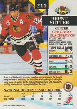 1993-94 Stadium Club - Members Only #211 Brent Sutter Back