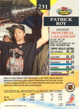 1993-94 Stadium Club - Members Only #231 Patrick Roy Back