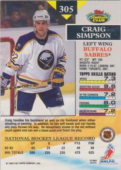 1993-94 Stadium Club - Members Only #305 Craig Simpson Back