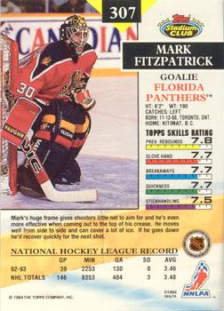 1993-94 Stadium Club - Members Only #307 Mark Fitzpatrick Back