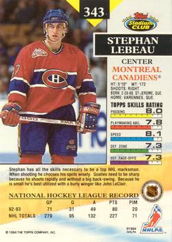 1993-94 Stadium Club - Members Only #343 Stephan Lebeau Back