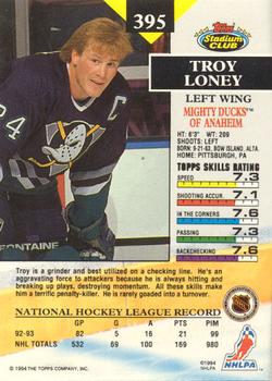 1993-94 Stadium Club - Members Only #395 Troy Loney Back