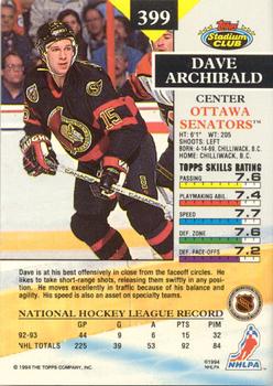 1993-94 Stadium Club - Members Only #399 Dave Archibald Back
