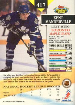 1993-94 Stadium Club - Members Only #417 Kent Manderville Back