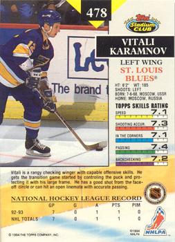 1993-94 Stadium Club - Members Only #478 Vitali Karamnov Back