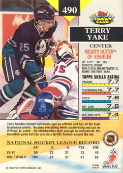1993-94 Stadium Club - Members Only #490 Terry Yake Back