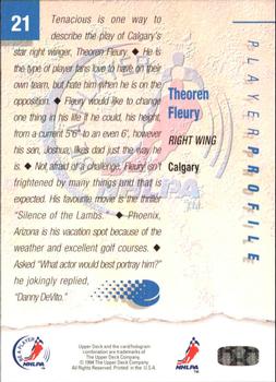 1994 Upper Deck NHLPA/Be A Player #21 Theoren Fleury Back