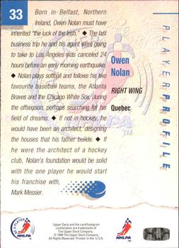 1994 Upper Deck NHLPA/Be A Player #33 Owen Nolan Back