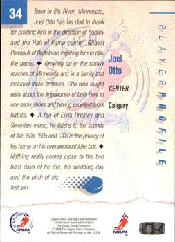 1994 Upper Deck NHLPA/Be A Player #34 Joel Otto Back