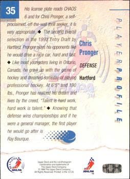 1994 Upper Deck NHLPA/Be A Player #35 Chris Pronger Back