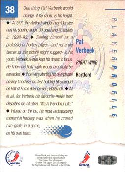1994 Upper Deck NHLPA/Be A Player #38 Pat Verbeek Back