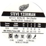 1994-95 POG Canada Games NHL #92 Steve Yzerman Back