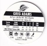 1994-95 POG Canada Games NHL #96 Greg D. Adams Back
