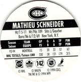 1994-95 POG Canada Games NHL #142 Mathieu Schneider Back