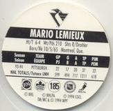 1994-95 POG Canada Games NHL #185 Mario Lemieux Back