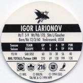 1994-95 POG Canada Games NHL #216 Igor Larionov Back
