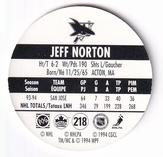 1994-95 POG Canada Games NHL #218 Jeff Norton Back