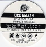 1994-95 POG Canada Games NHL #270 Kirk McLean Back