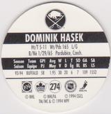 1994-95 POG Canada Games NHL #274 Dominik Hasek Back