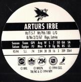 1994-95 POG Canada Games NHL #294 Arturs Irbe Back