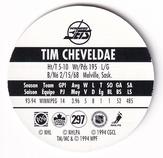 1994-95 POG Canada Games NHL #297 Tim Cheveldae Back