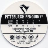 1994-95 POG Canada Games NHL #317 Pittsburgh Penguins Back