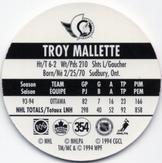 1994-95 POG Canada Games NHL #354 Troy Mallette Back