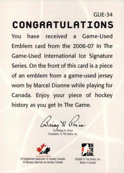 2006-07 In The Game Used International Ice - Emblems #GUE-34 Marcel Dionne Back