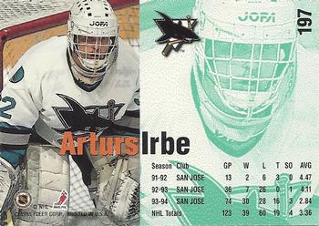 1995 Kenner/Fleer Starting Lineup Cards #197 Arturs Irbe Back