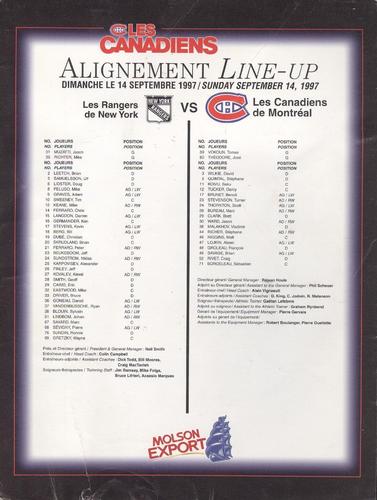 1996-97 Montreal Canadiens Line-Up Sheets #NNO Vladimir Malakhov Back