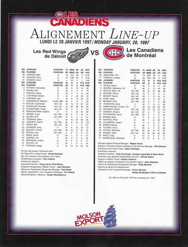 1996-97 Montreal Canadiens Line-Up Sheets #NNO Saku Koivu Back