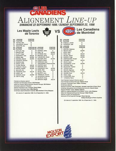 1996-97 Montreal Canadiens Line-Up Sheets #NNO Mark Recchi Back