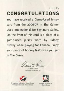 2006-07 In The Game Used International Ice - Jerseys #GUJ-13 Sidney Crosby Back