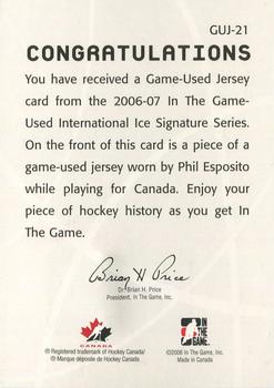 2006-07 In The Game Used International Ice - Jerseys #GUJ-21 Phil Esposito Back