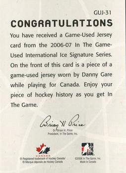 2006-07 In The Game Used International Ice - Jerseys #GUJ-31 Danny Gare Back
