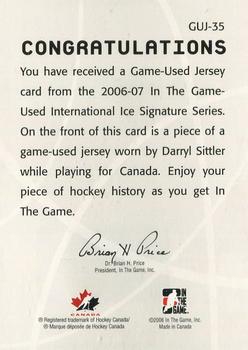 2006-07 In The Game Used International Ice - Jerseys #GUJ-35 Darryl Sittler Back