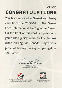2006-07 In The Game Used International Ice - Jerseys #GUJ-36 Eric Lindros Back