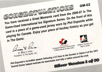 2006-07 In The Game Used International Ice - Great Moments #GM-02 Esposito's Speech Back