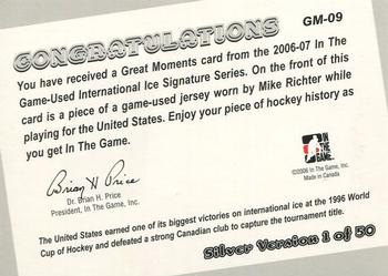 2006-07 In The Game Used International Ice - Great Moments #GM-09 American Victory Back