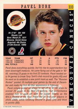 1994 Kenner/Score Starting Lineup Cards #510112 Pavel Bure Back