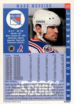 1994 Kenner/Score Starting Lineup Cards #510091 Mark Messier Back