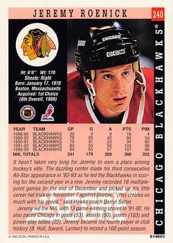 1994 Kenner/Score Starting Lineup Cards #514601 Jeremy Roenick Back