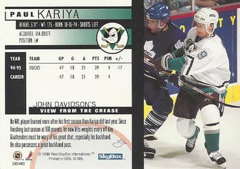 1996 Kenner/SkyBox Impact Starting Lineup Cards #53034400 Paul Kariya Back
