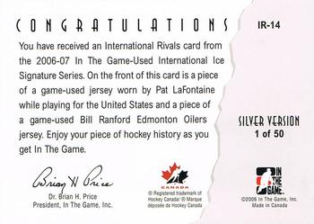 2006-07 In The Game Used International Ice - International Rivals #IR-14 Pat LaFontaine / Bill Ranford Back