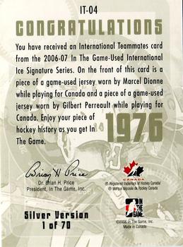 2006-07 In The Game Used International Ice - Teammates #IT-04 Marcel Dionne / Gilbert Perreault Back