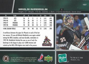 1999 Hasbro/Upper Deck Starting Lineup Cards #157 Nikolai Khabibulin Back