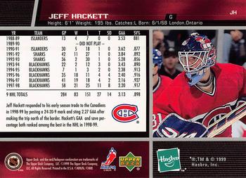 1999 Hasbro/Upper Deck Starting Lineup Cards #JH Jeff Hackett Back