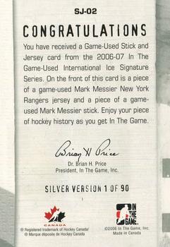 2006-07 In The Game Used International Ice - Stick and Jersey #SJ-02 Mark Messier Back