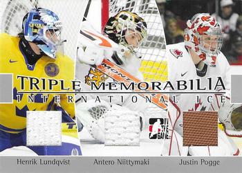 2006-07 In The Game Used International Ice - Triple Memorabilia #TM-08 Henrik Lundqvist / Antero Niittymaki / Justin Pogge Front