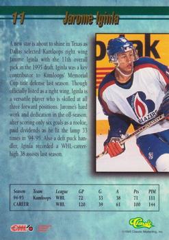 1995 Classic Hockey Draft #11 Jarome Iginla Back